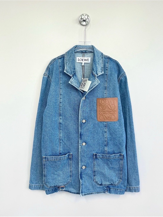 Loewe Other - Loewe Blue Denim Jacket with Tan Leather Patch
